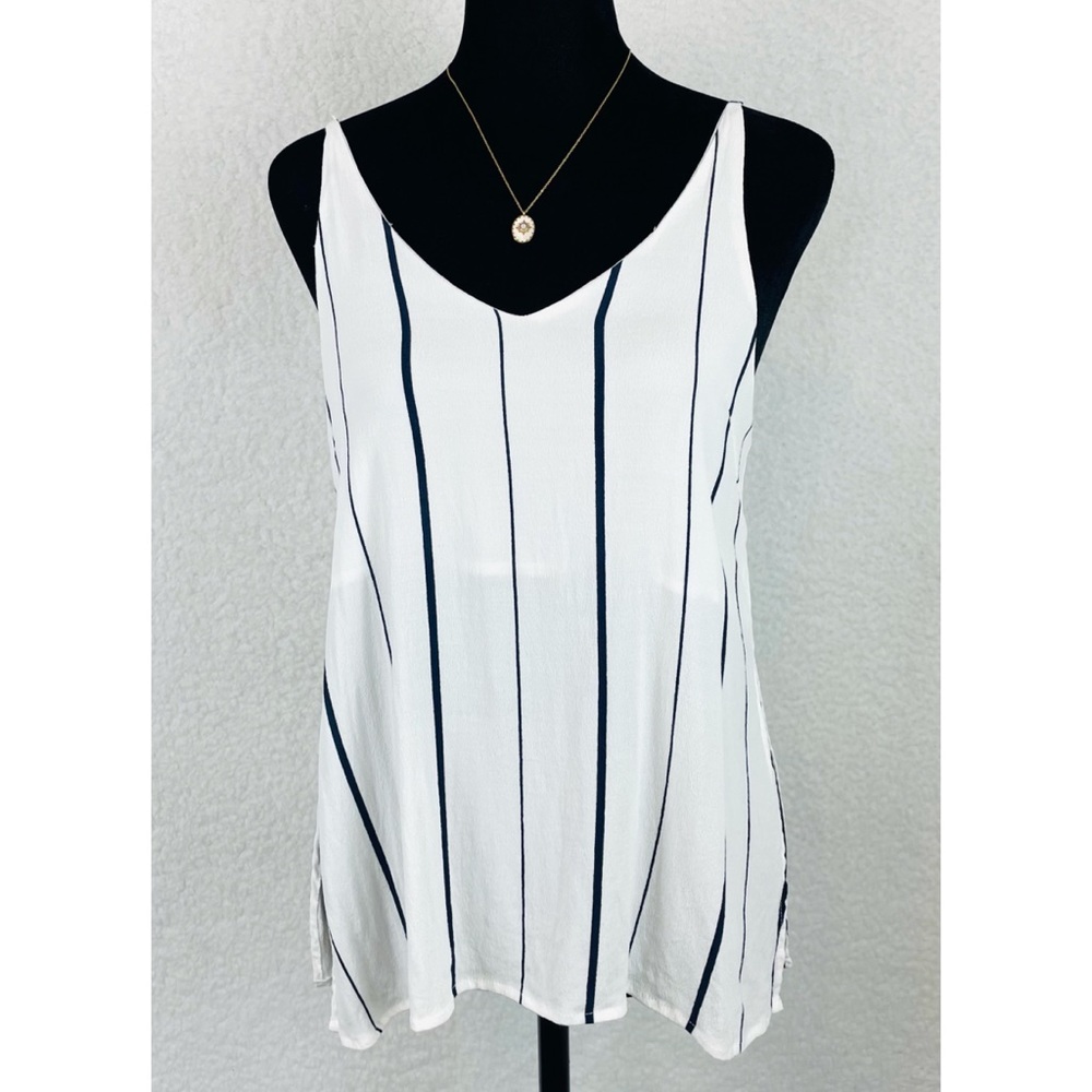 HONEY PUNCH • White Striped Side Slit Tank Top, S - Picture 4 of 13